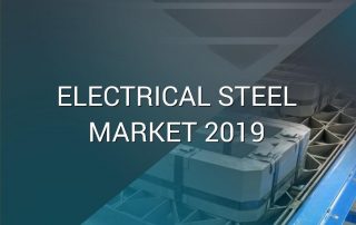 A picture of an electrical transformer core being manufactured with the text “Electrical Steel Market 2019”