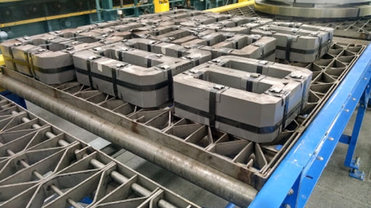 Several transformer cores on Corefficient’s manufacturing line.